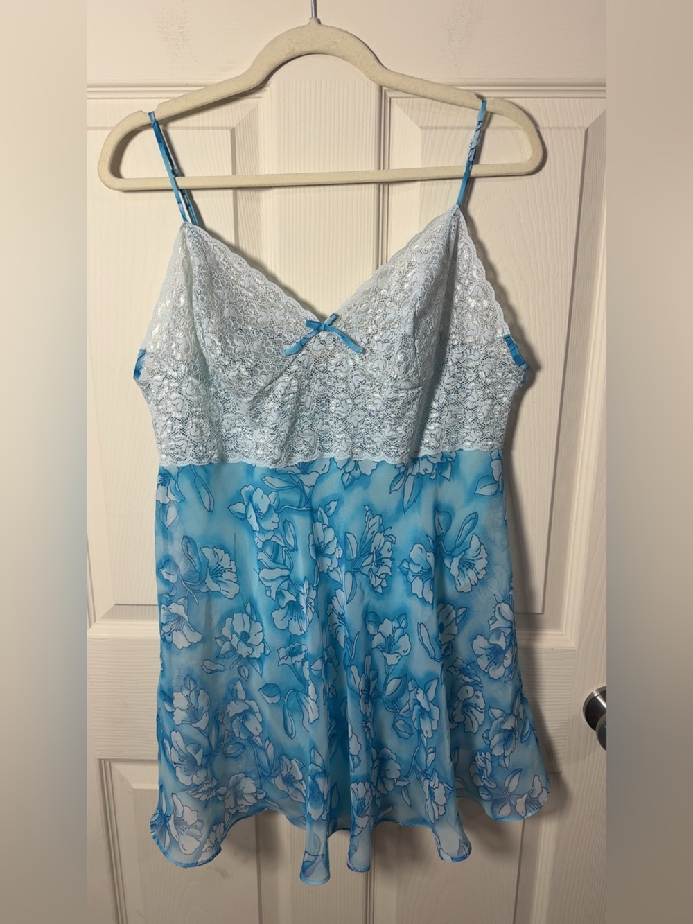 Vintage 90s/Y2K Delicates Blue Lace Coquette Babydoll Nightgown - Large